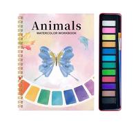 Watercolor Workbook - Painting Practice Book With 12 Colors and Brush, DIY Art Supply Set for Creative Exercises Journaling | Perfect Kids, Women, School, Travel, Home Use
