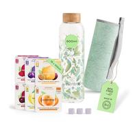 waterdrop® Bottiglie Vetro 600ml con 18 Drops senza zucchero - idee regalo donna - Pacchetto degustazione con Borraccia e 6 gusti aromatizzanti per acqua, senza zuccheri - Cofanetto regalo donna