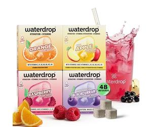 waterdrop® Mele e Bacche Set - 48 cubetti waterdrop per acqua - Pacchetto di prova con 4 gusti aromatizzanti - insaporitore senza zucchero - acqua aromatizzata in forma di cubetti - Microdrink Set
