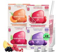 waterdrop® Set Microdrink - 48 cubetti waterdrop per acqua - Pacchetto di prova con 4 gusti aromatizzanti - insaporitore acqua senza zucchero - acqua aromatizzata in forma di cubetti per bevande