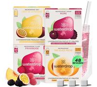 waterdrop® Set Microdrink - 48 cubetti waterdrop per acqua, Pacchetto di prova con 4 gusti aromatizzanti, insaporitore acqua senza zucchero, acqua aromatizzata, Aqua in Cubetti per bevande