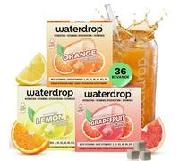 waterdrop® Set Microdrink, ARANCIA, LIMONE e POMPELMO, 36 cubetti effervescenti senza zucchero per aromatizzare l'acqua, Estratti di frutta e piante, Acqua Aromatizzata senza infusione a freddo