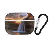 Waterfall at Sunset - Custodia protettiva antiurto per Airpods Pro di seconda generazione, con moschettone, anti-caduta, colore: bianco
