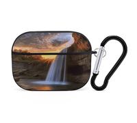 Waterfall at Sunset - Custodia protettiva antiurto per Airpods Pro di seconda generazione, con moschettone, anti-caduta, colore: nero