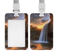 Waterfall at Sunset - Porta badge con cordino staccabile, porta carte d'identità verticale, in plastica, impermeabile, per lavoro, ufficio, insegnante, infermiera, dottore