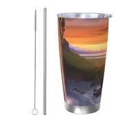 Waterfall at Sunset Tumbler con coperchio e cannuccia, in acciaio inox, per bevande calde e fredde, tazza da caffè da viaggio a doppia parete, riutilizzabile, per bevande termiche, regalo di