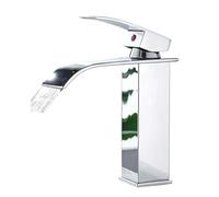 Waterfall Bathroom Basin Faucet Chrome Deck Mount Vanity Vessel Sinks Mixer Tap Cold Hot Water Mixer Tap(High Brushed Gold)