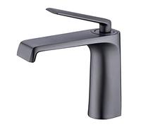 Waterfall Bathroom Faucet, Single Handle Sink Solid Brass Basin Mixer Tap for Hot and Cold Water, One Hole Lavatory Vessel Washbasin Faucet,Gun Gray (Chrome)