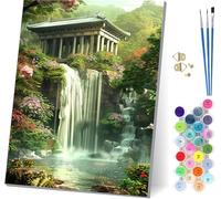 Waterfall Dipingere con i Numeri Adulti con Telaio, Dipingere con i Numeri Architettura, DIY Paint by Numbers Kits con Pennelli e Pigmento Acrilico, Decorazioni Casa, Regalo Donna 40x50cm S-4589