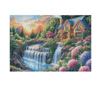 Waterfall Flower Forest Wild Nature Rural Countryside Beautiful Puzzle 300 Pezzi Per Adulti Piacevole Divertente E Rilassante Perfetto Per Famiglia E Tempo Libero 300 PCS（40x28cm）