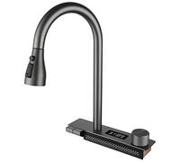 Waterfall Kitchen Faucet LED Digital Temperature Display, Kitchen Faucet with Pull Down Sprayer, with Circular Friction Rotary Adjustment Button