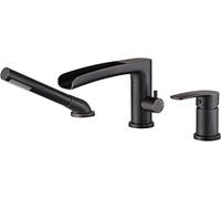 Waterfall Tub Taps 3-Holes Deck Mount Bathtub Faucets Brass Tub Filler Bathroom Taps with Hand Shower, Singl Handle Brass Bathroom Sink Taps,Oil Rubbed Bronze