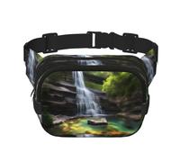Waterfall Views - Borsa a tracolla da viaggio per fitness, alla moda e casual, marsupio quadrato a doppio strato, nero, taglia unica, Nero, One Size