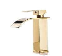 Waterfall Wash Basin Stainless Steel High And Low Faucet Black Hot And Cold Toilet Wash Basin Bathroom Home(Gold short)