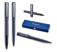 Waterman Allure - Set da scrittura con incisione, penna a sfera e penna roller personalizzabile, set di strumenti di lusso in nero, elegante regalo per uomo e donna (Blue C.T)