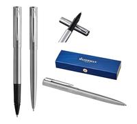 Waterman Allure - Set da scrittura con incisione, penna a sfera e penna roller personalizzabile, set di strumenti di lusso in nero, elegante regalo per uomo e donna (acciaio inossidabile)