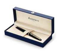Waterman Carène Black Sea Penna Stilografica, Pennino Sottile con Cartuccia di Inchiostro Blu, Nero Lucido con Clip in Oro 23 Carati, Confezione Regalo