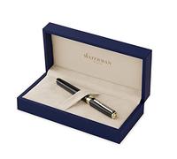 Waterman Exception Penna Stilografica Sottile, Pennino Medio con Cartuccia di Inchiostro Blu, Nero con Clip in Oro 23 Carati, Confezione Regalo