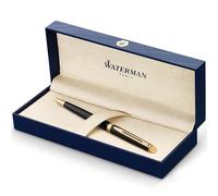 Waterman Hémisphère Penna a Sfera, Nero Lucido con Finiture in Oro 23 Carati, Punta Media con Cartuccia di Inchiostro Blu, Confezione Regalo