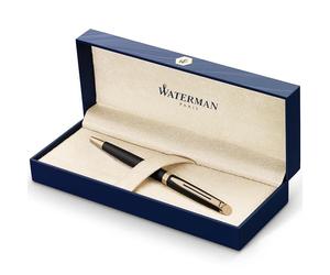 Waterman Hemisphere Ballpoint Pen, Matte Black barrel, Gold trims, medium Point, Blue ink Refill - Gift boxed