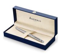 Waterman Hémisphère Penna Stilografica, in Acciaio Inossidabile con Finiture Cromate, Pennino Sottile con Cartuccia di Inchiostro Blu, Confezione Regalo