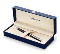 Waterman Hémisphère Penna a Sfera, Nero Lucido con Finiture Cromate, Punta Media con Cartuccia di Inchiostro Blu, Confezione Regalo