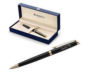 Waterman Hémisphère - Penna a sfera con incisione, regalo per uomo e donna, ispirata alla moda Parigi, personalizzata, inchiostro blu (vernice nera G.C, penna a sfera)