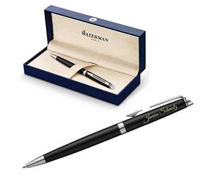 Waterman Hémisphère - Penna a sfera con incisione, regalo per uomo e donna, ispirata alla moda parigina, personalizzata, incisa, inchiostro blu (nero opaco C.C, penna a sfera)