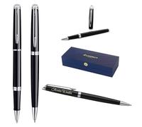 Waterman Hémisphère - Penna roller e penna a sfera con incisione, set di scrittura di lusso personalizzato per compleanno, anniversario e Natale (BLACK C.T)
