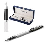 Waterman Hémisphère Roller con incisione - Strumento di scrittura di lusso personalizzato - Elegante penna da scrittura come idea regalo per donna e uomo, inchiostro blu (BLOCK BLACK&WHITE)