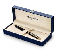 Waterman Hémisphère Penna Roller, Nero Lucido con Finiture in Oro 23 Carati, Punta Fine con Cartuccia di Inchiostro Nero, Confezione Regalo