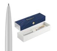 Waterman Impression Penna a sfera | Punta media con ricarica inchiostro blu | Lacca bianca con finiture placcate in oro | Confezione regalo