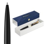 Waterman Impression Penna a sfera | Punta media con ricarica inchiostro blu | Lacca nera con finiture placcate in oro | Confezione regalo