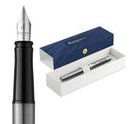 Waterman Impression Penna Stilografica | Pennino Fine con Ricarica di Inchiostro Blu | Acciaio Inossidabile con Rifiniture Placcate in Palladio | Confezione Regalo