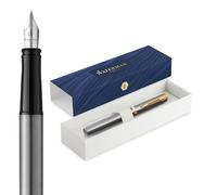 Waterman Impression Penna Stilografica | Pennino Medio con Ricarica di Inchiostro Blu | Acciaio Inossidabile con Rifiniture Placcate in Oro | Confezione Regalo