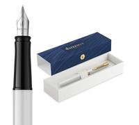 Waterman Impression Penna Stilografica | Pennino Medio con Ricarica di Inchiostro Blu | Lacca Bianca con Rifiniture Placcate in Oro | Confezione regalo
