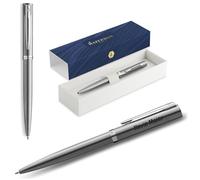 Waterman - Penna a sfera Impression con incisione - Strumento da scrittura di lusso personalizzabile - Elegante penna da regalo per donna e uomo, inchiostro blu (Stainless Steel CT)