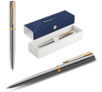 Waterman - Penna a sfera Impression con incisione - Strumento da scrittura di lusso personalizzabile - Elegante penna da regalo per donna e uomo, inchiostro blu (Stainless Steel GT)