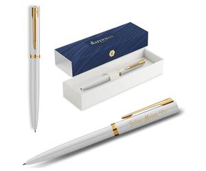 Waterman - Penna a sfera Impression con incisione - Strumento da scrittura di lusso personalizzabile - Elegante penna da regalo per donne e uomini, inchiostro blu (White GT)