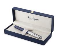 Waterman Spécial Edition Exception Deluxe Slim Fountain Pen, Blue Lacquer, Silver-plated trims, fine 18K Nib, blue ink cartridge - Gift Boxed