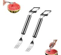 Watermelon Fork Slicer Cutter,2 In 1 Stainless Steel Fruit Cutters,Portable Dual Head Watermelon Cutter Tool for Watermelons, Mango, Pitaya. (2pcs)