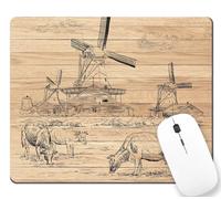 Watermill And Cows Grazing On The Meadow Tappetino per Mouse Bordo Cucito Mousepad Antiscivolo Tappetini Mouse per Lavoro Gioco Computer 25X30Cm
