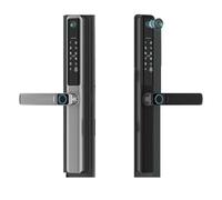 Waterproof Camera Outdoor Fingerprint TUYA WIFI APP RFID Card Code Keyless Smart Electronic Door Lock Aluminum/Glass Sliding(2885 Silver)