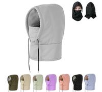 Waterproof Fleece-Lined Hood,Winter Windproof Full Cover Outdoor Snow Hat,Coldproof Thickened Face Mask,Warm Ski Helmet Cover (IT, Testo, Taglia Unica, Grey-Adult)