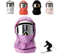 Waterproof Fleece Lined Hood,Winter Windproof Full Cover Ski Masks,Balaclava Cold-Resistant Helmet Keep Head & Neck Warm (IT, Testo, Taglia Unica, Purple)
