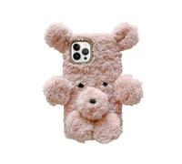 Waterproof Phone Case Furry Bear Phone Cover Bump Resistance Pink TPU Plush 1Pack