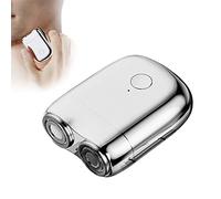 Waterproof Portable Mini USB Rechargeable Cordless Electric Rotary Men's Shaver|,Double-Headed Shaver,Pocket size Washable Electric Razor (Silver)