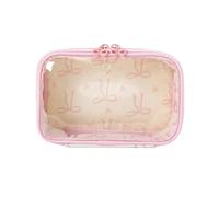 Waterproof Pvc Nylon Pouch Pink Bows Makeup Bag Transparent Toiletry Zipper Pouch Clear Cosmetic Bags(Pink)
