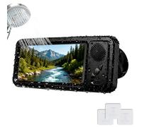 Waterproof Shower Phone Holder with Wireless Bluetooth Speaker for 4"- 6.8" Cell Phone, Retractable Anti-Fog Screen Touch Shower Phones Holder with Suction Cup 360° Rotation for Bathroom (Black)