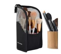 Waterproof Standing Makeup Bag - Multiple Compartments Organizer Pouch, Compact Toiletry Bag with Vertical Storage Design, with, Built-in Brush Loops, Cosmetic Travel Kit, for Home Bathroom, Nero , Se
